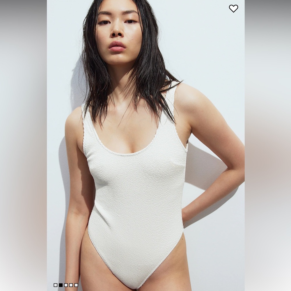 H&M White One Piece High Leg Swimsuit Bathing Suit Padded Cup Women Size XL Swim